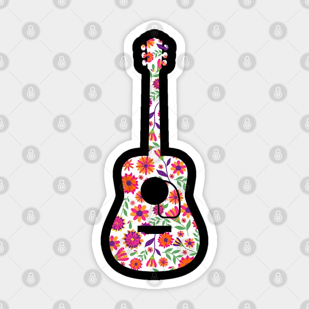 Acoustic Guitar with Floral Pattern Sticker by NINE69